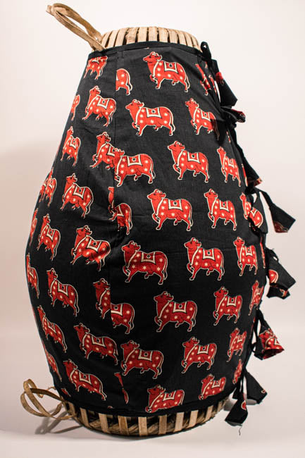Mridanga Cover Black with Red Cow Motif
