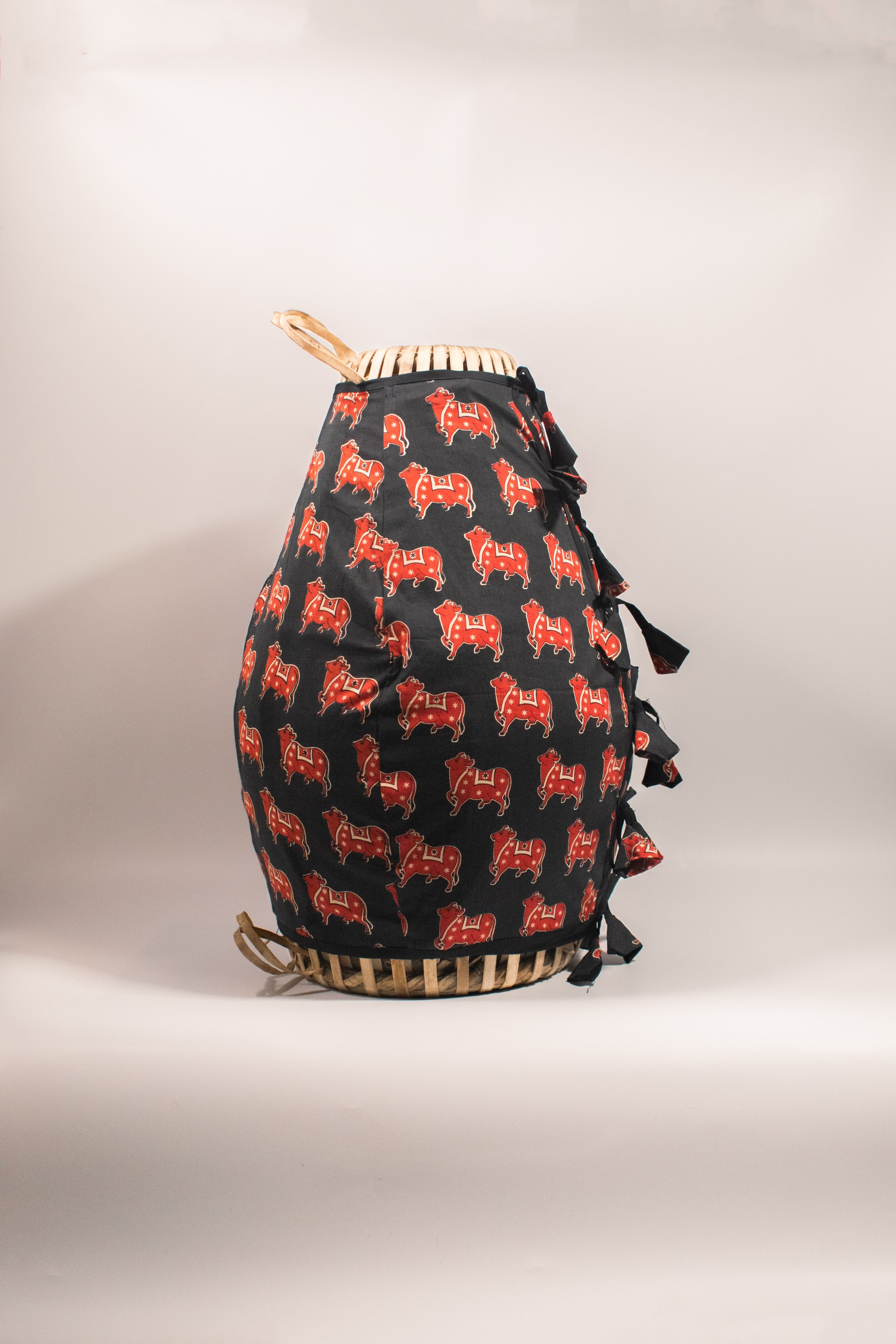 Mridanga Cover Black with Red Cow Motif