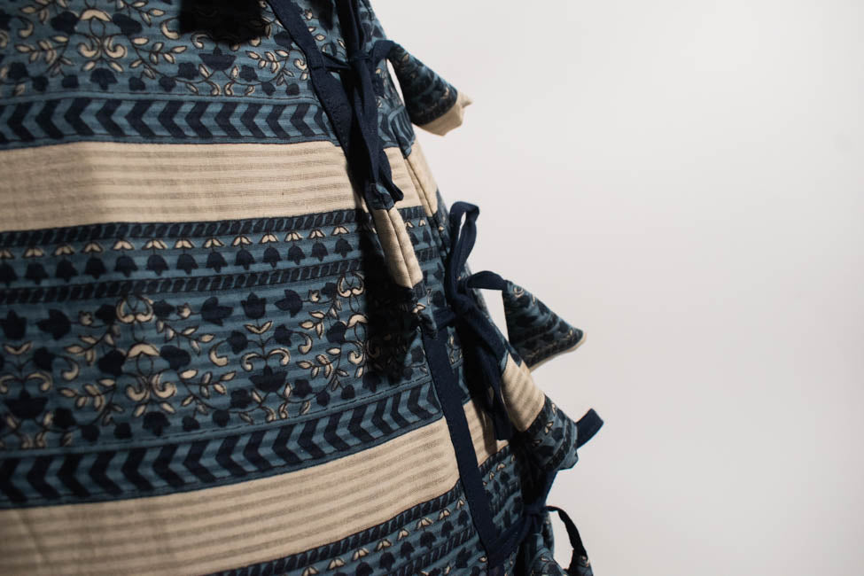 Mridanga Cover Indigo Floral & Chevron Stripes