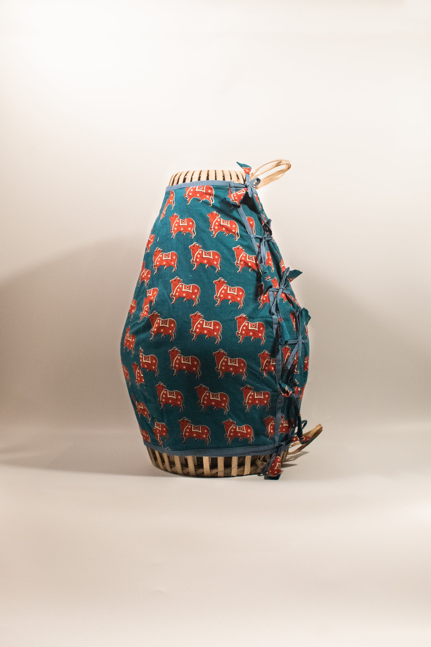 Mridanga Cover Teal Blue with Red Cow Motif