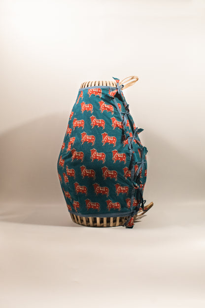 Mridanga Cover Teal Blue with Red Cow Motif