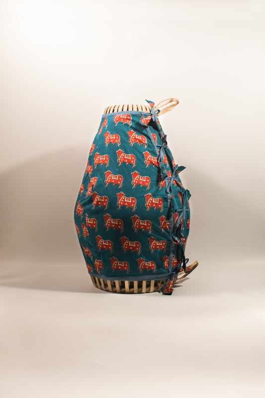 Mridanga Cover Teal Blue with Red Cow Motif
