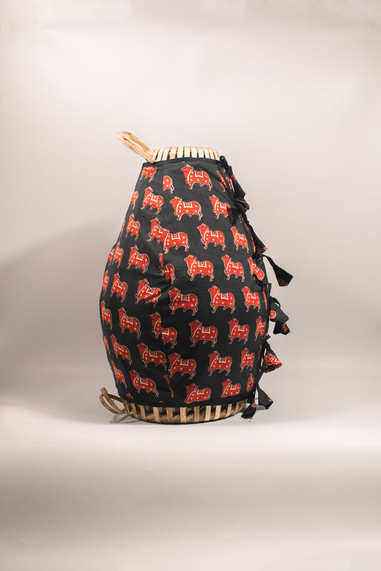 Mridanga Cover Black with Red Cow Motif