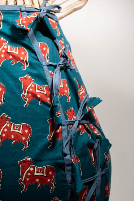 Mridanga Cover Teal Blue with Red Cow Motif
