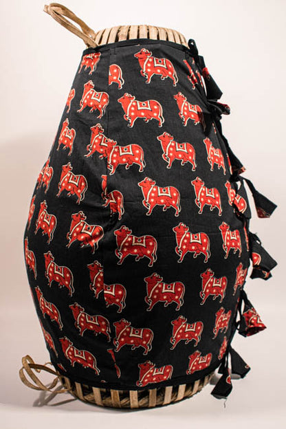 Mridanga Cover Black with Red Cow Motif