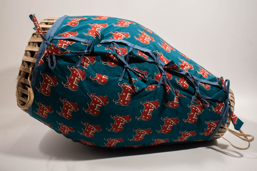 Mridanga Cover Teal Blue with Red Cow Motif